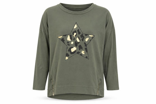 Nabella Womens Green Animal Print Cotton Pullover Sweatshirt Size S  Zip - Star. S/M