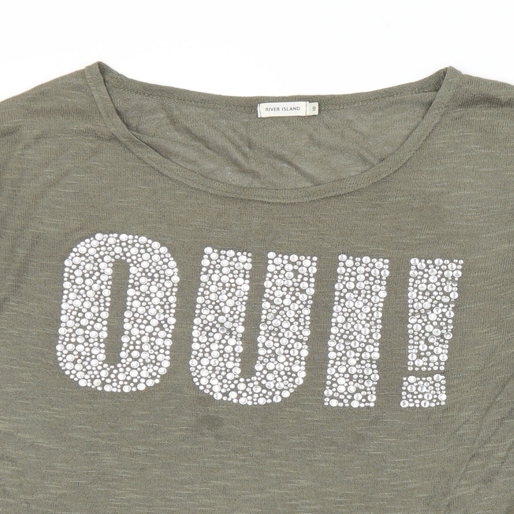 River Island Womens Grey  Acrylic Basic T-Shirt Size 10 Round Neck - Oui!