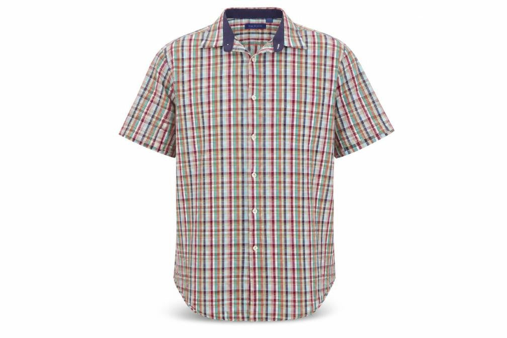 Peter England Mens Multicoloured Plaid Cotton  Button-Up Size L Collared Button