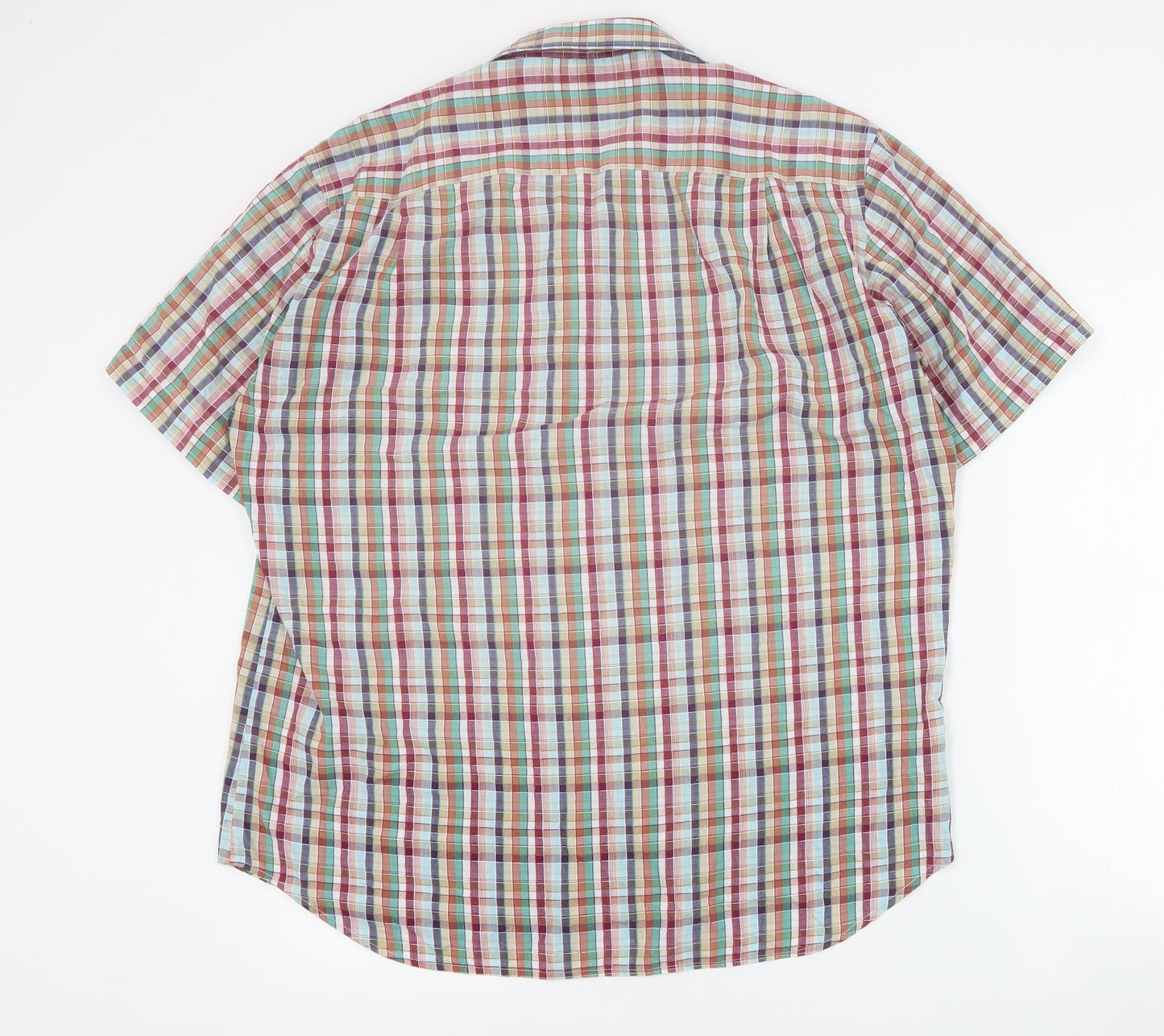 Peter England Mens Multicoloured Plaid Cotton  Button-Up Size L Collared Button