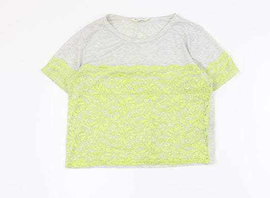 Miss Selfridge Womens Grey  Polyester Basic T-Shirt Size 12 Round Neck