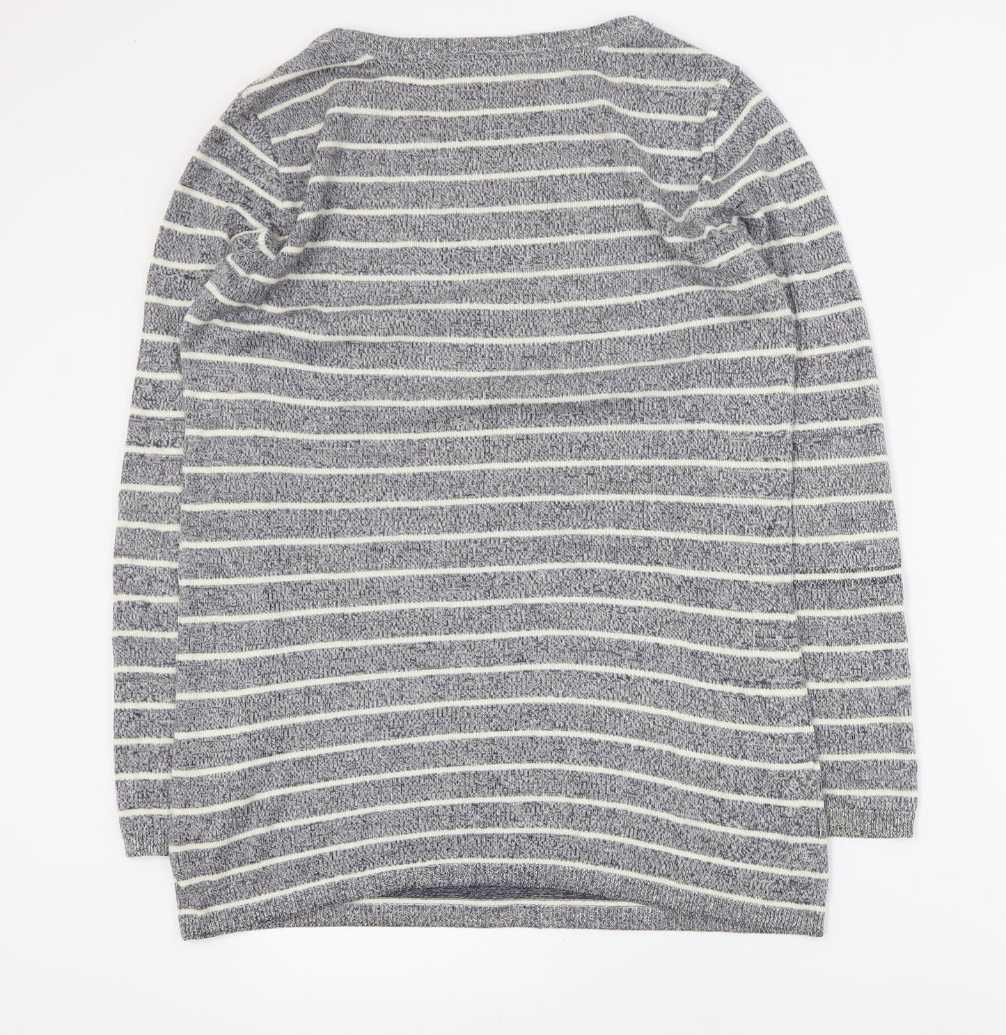 Boysens Womens Grey Round Neck Striped Polyester Pullover Jumper Size 14