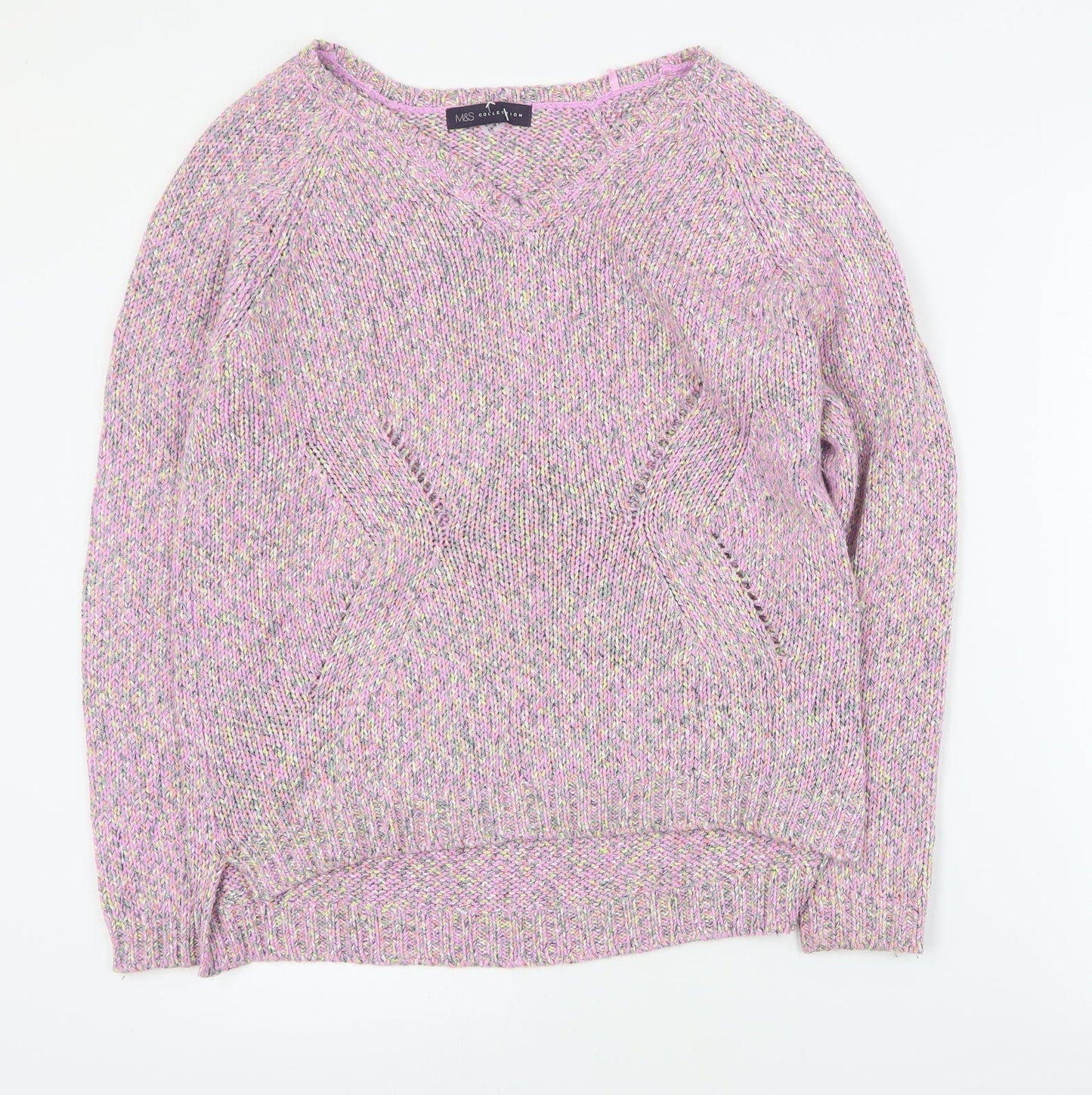 Marks and Spencer Womens Multicoloured V-Neck  Acrylic Pullover Jumper Size 10