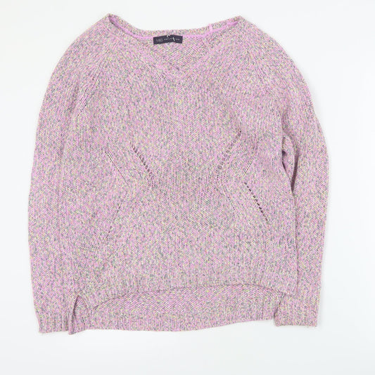 Marks and Spencer Womens Multicoloured V-Neck  Acrylic Pullover Jumper Size 10