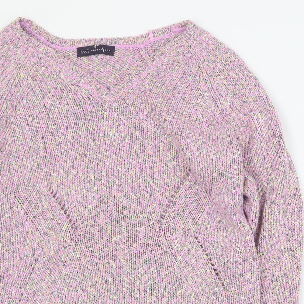 Marks and Spencer Womens Multicoloured V-Neck  Acrylic Pullover Jumper Size 10
