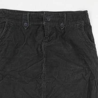 Preloved New Look Womens Black  Cotton A-Line Skirt Size 10   Button - Detail