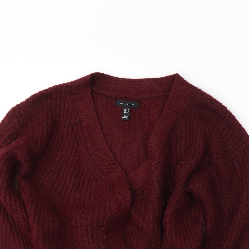 New Look Womens Red V-Neck  Acrylic Cardigan Jumper Size M