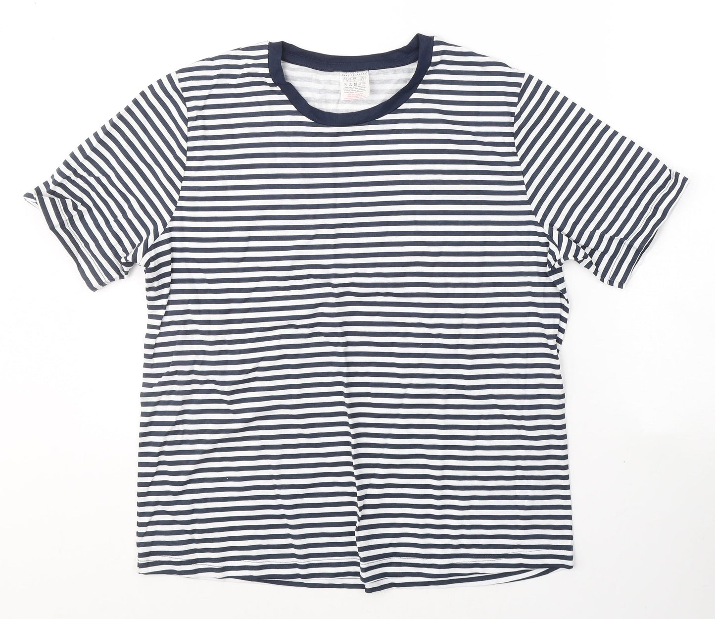 Anne De Lancay Womens Blue Striped Cotton Basic T-Shirt Size M Round Neck