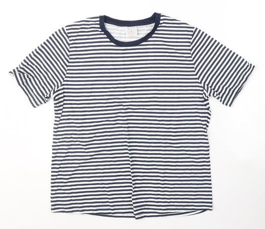 Anne De Lancay Womens Blue Striped Cotton Basic T-Shirt Size M Round Neck