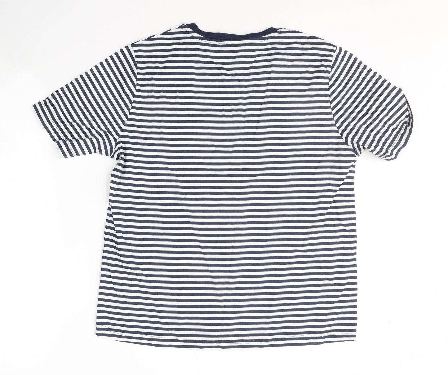 Anne De Lancay Womens Blue Striped Cotton Basic T-Shirt Size M Round Neck