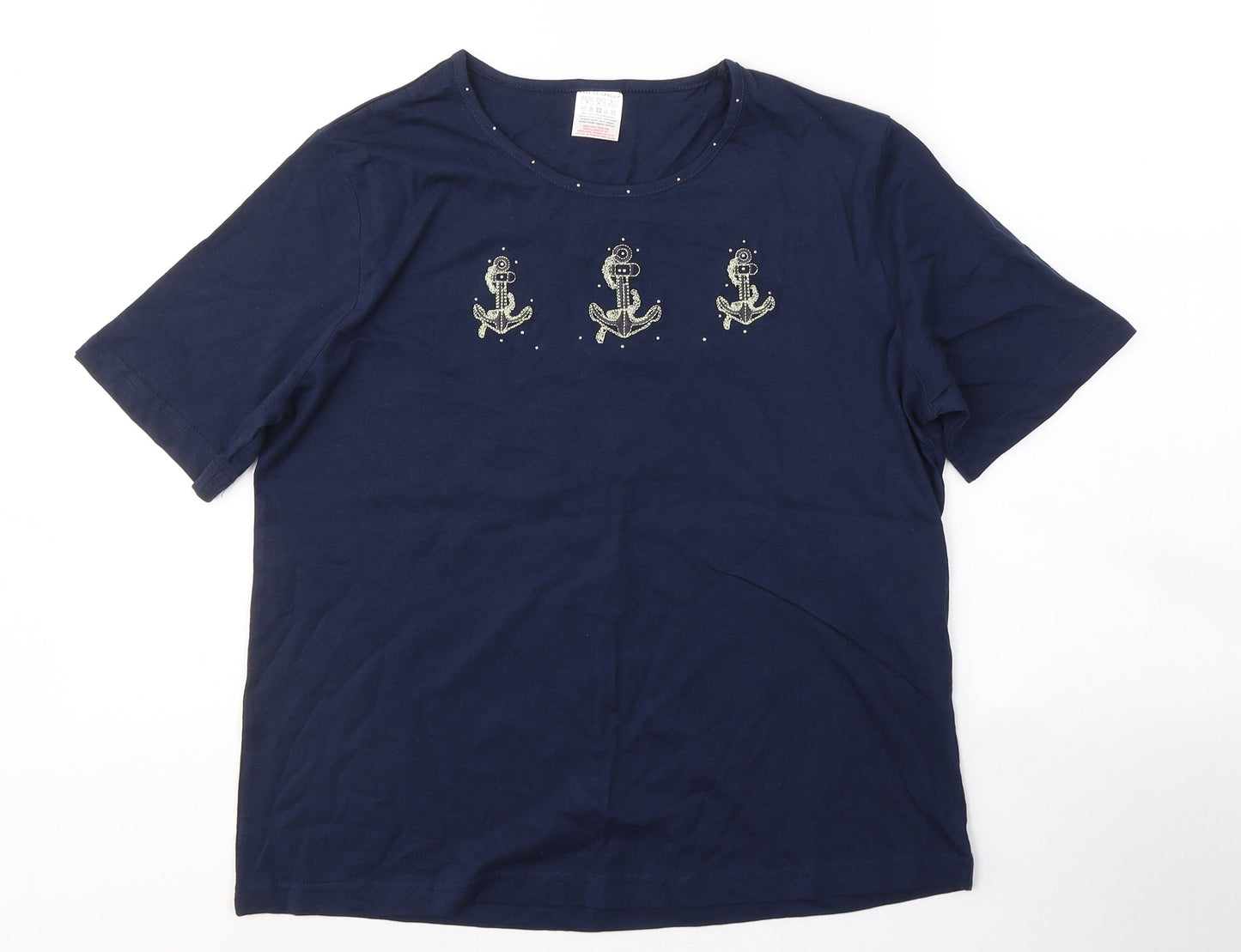 Anne De Lancay Womens Blue  Cotton Basic T-Shirt Size M Round Neck - Anchor