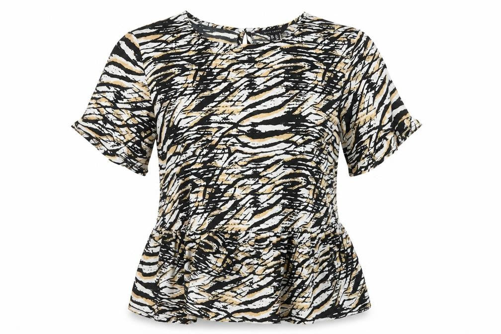 New Look Womens Multicoloured Geometric Polyester Basic Blouse Size 8 Round Neck