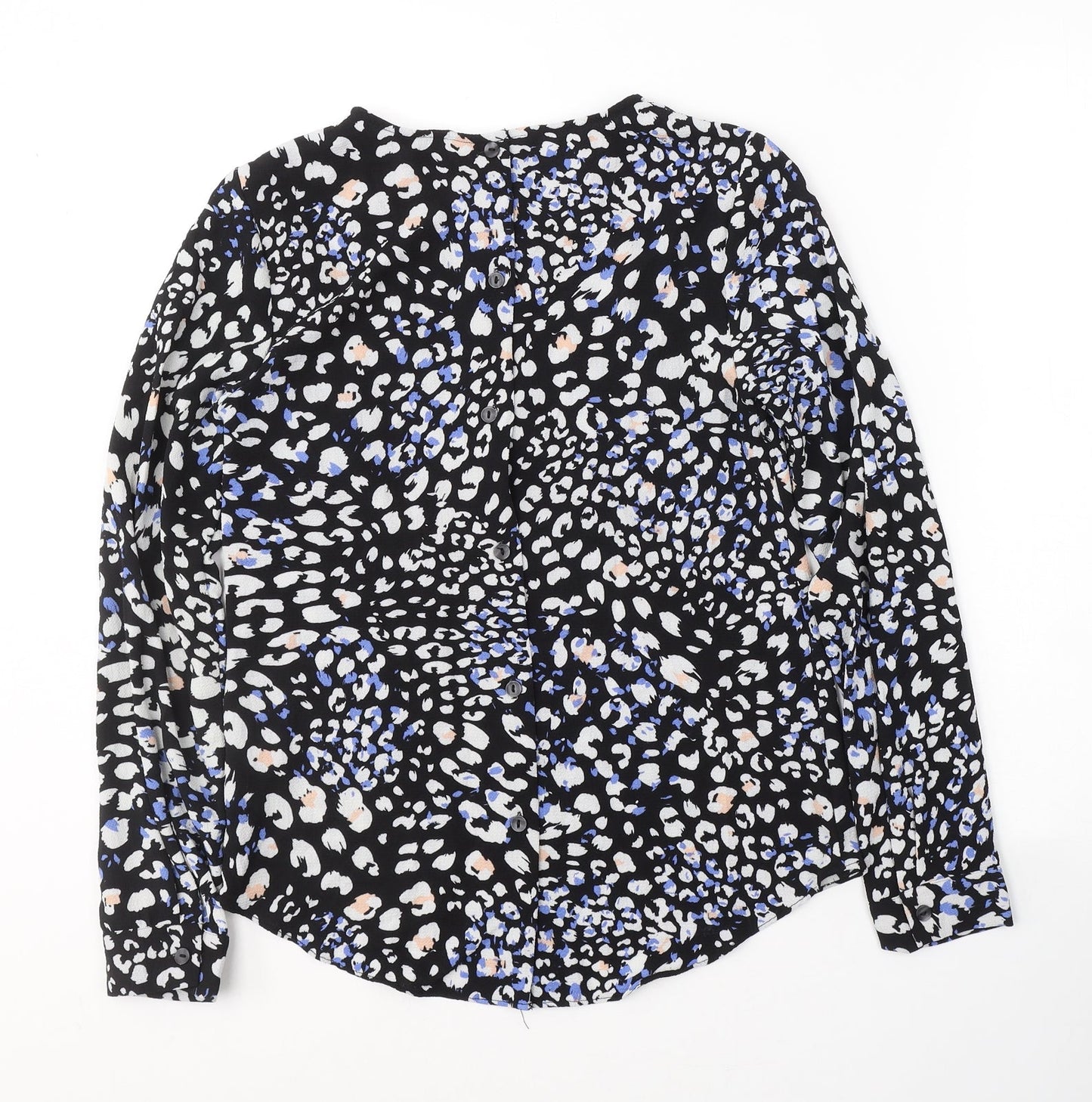 New Look Womens Black Floral Viscose Basic Blouse Size 8 Round Neck