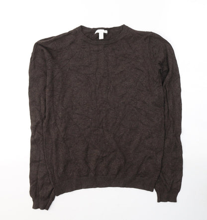 H&M Mens Brown Round Neck  Viscose Pullover Jumper Size S