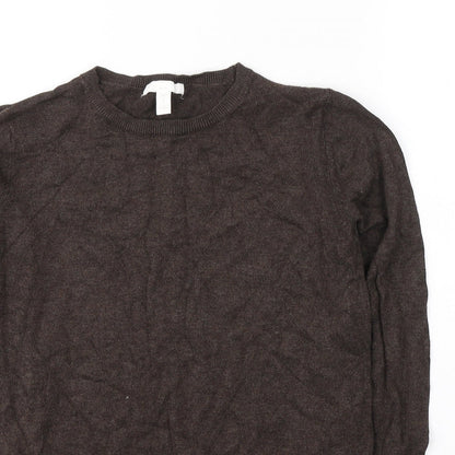 H&M Mens Brown Round Neck  Viscose Pullover Jumper Size S