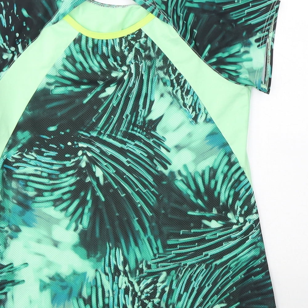 DOMYOS Womens Green Colourblock Polyester Basic T-Shirt Size XS Round Neck Pullover