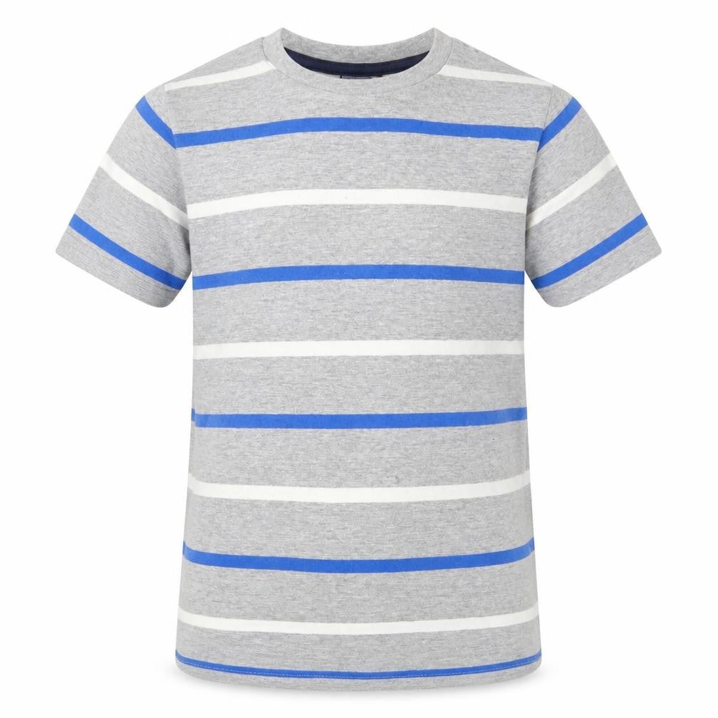Primark Boys Grey Striped Cotton Basic T-Shirt Size 9-10 Years Round Neck Pullover