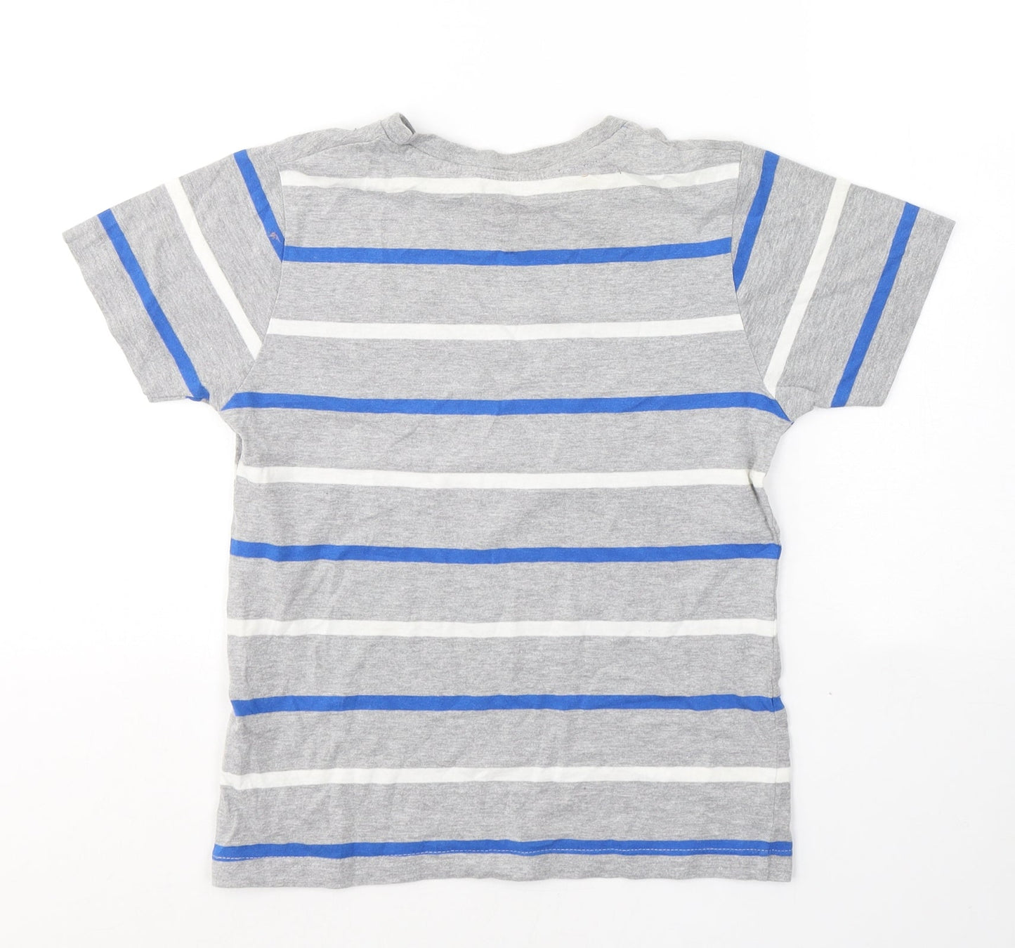 Primark Boys Grey Striped Cotton Basic T-Shirt Size 9-10 Years Round Neck Pullover