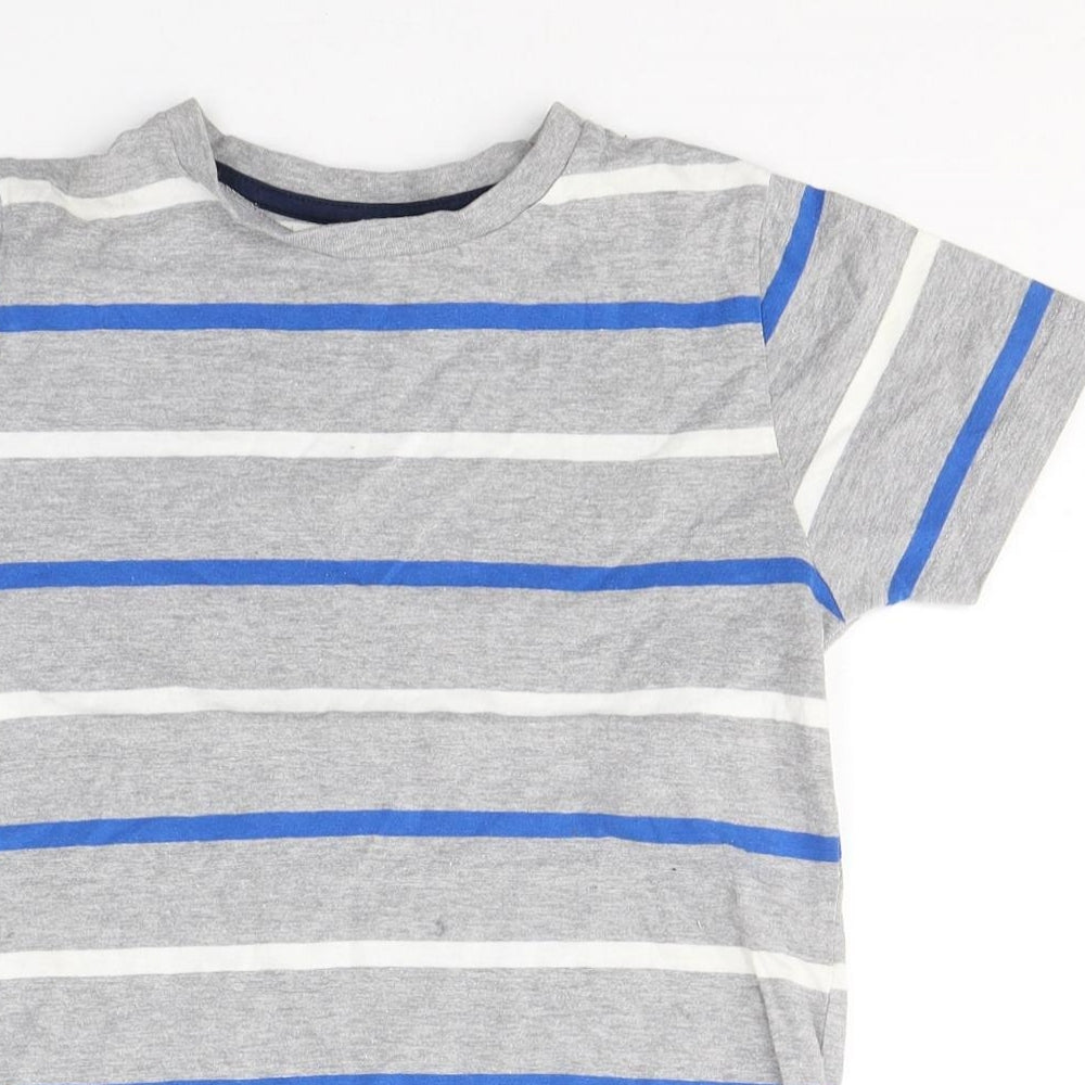 Primark Boys Grey Striped Cotton Basic T-Shirt Size 9-10 Years Round Neck Pullover