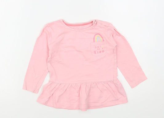 Lullaby Girls Pink  Cotton Basic T-Shirt Size 12-18 Months Roll Neck