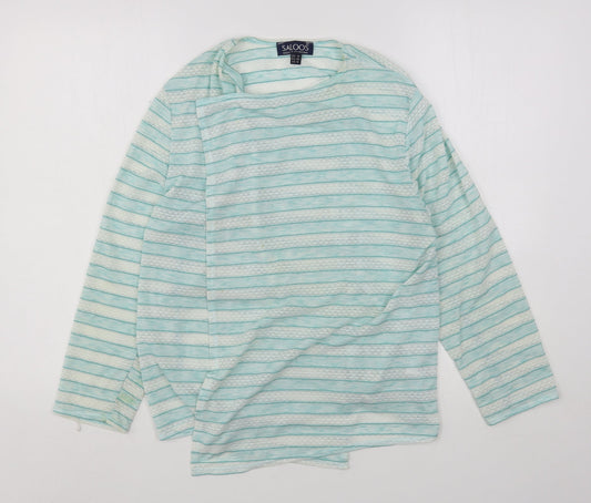 Saloos Womens Blue Round Neck Striped Nylon Cardigan Jumper Size 14