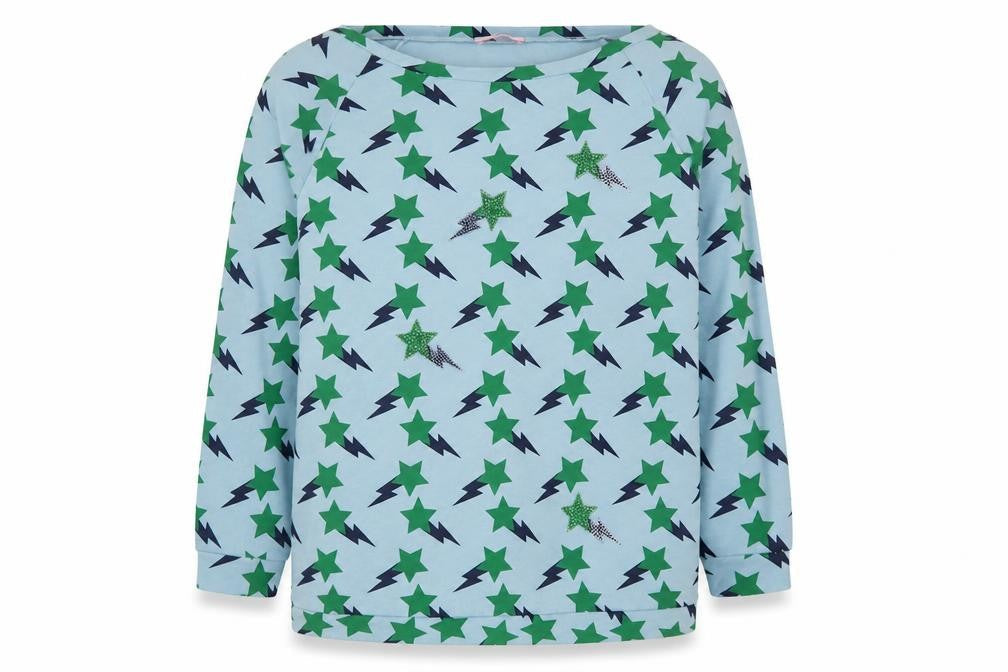 Blufin Womens Blue Geometric Cotton Pullover Sweatshirt Size 12