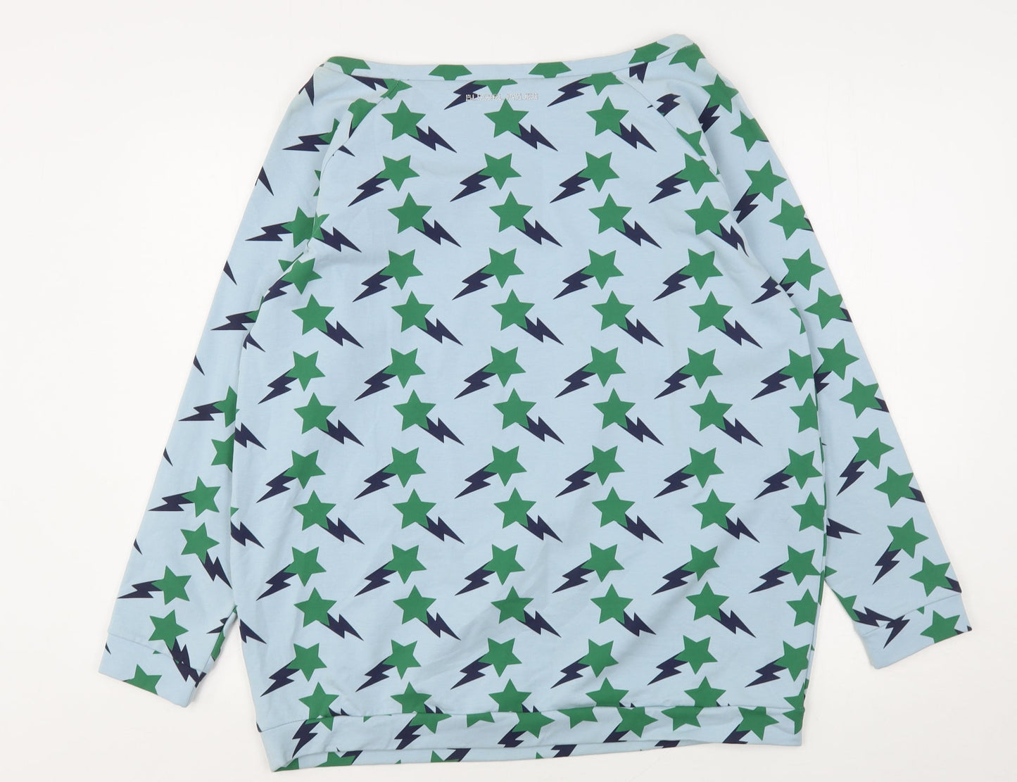 Blufin Womens Blue Geometric Cotton Pullover Sweatshirt Size 12