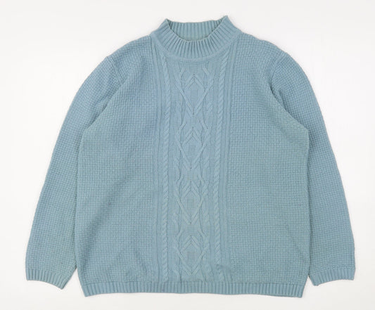 Isle Essentials  Womens Green High Neck  Acrylic Pullover Jumper Size 14