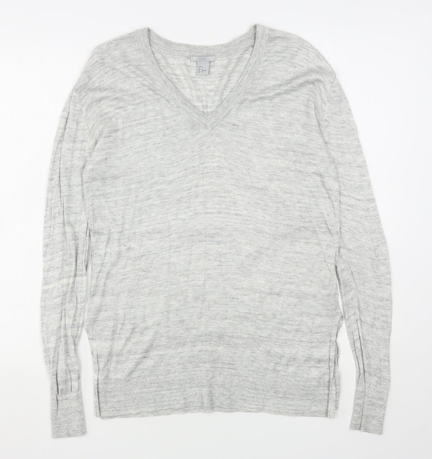 H&M Womens Grey V-Neck  Viscose Pullover Jumper Size S
