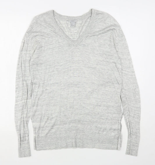 H&M Womens Grey V-Neck  Viscose Pullover Jumper Size S