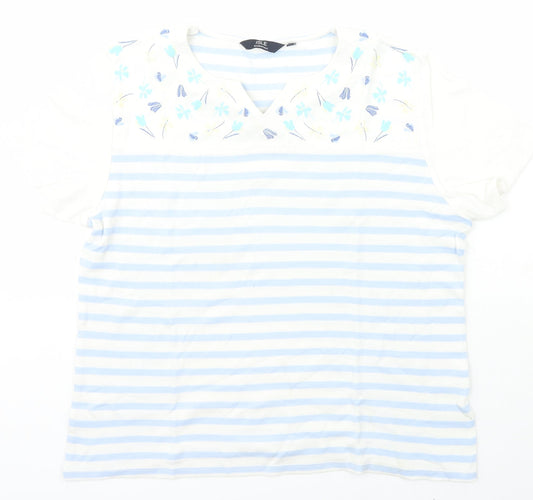 Isle Essentials Womens White Striped Cotton Basic T-Shirt Size L V-Neck