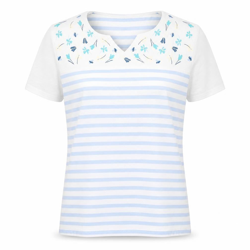 Isle Essentials Womens White Striped Cotton Basic T-Shirt Size L V-Neck