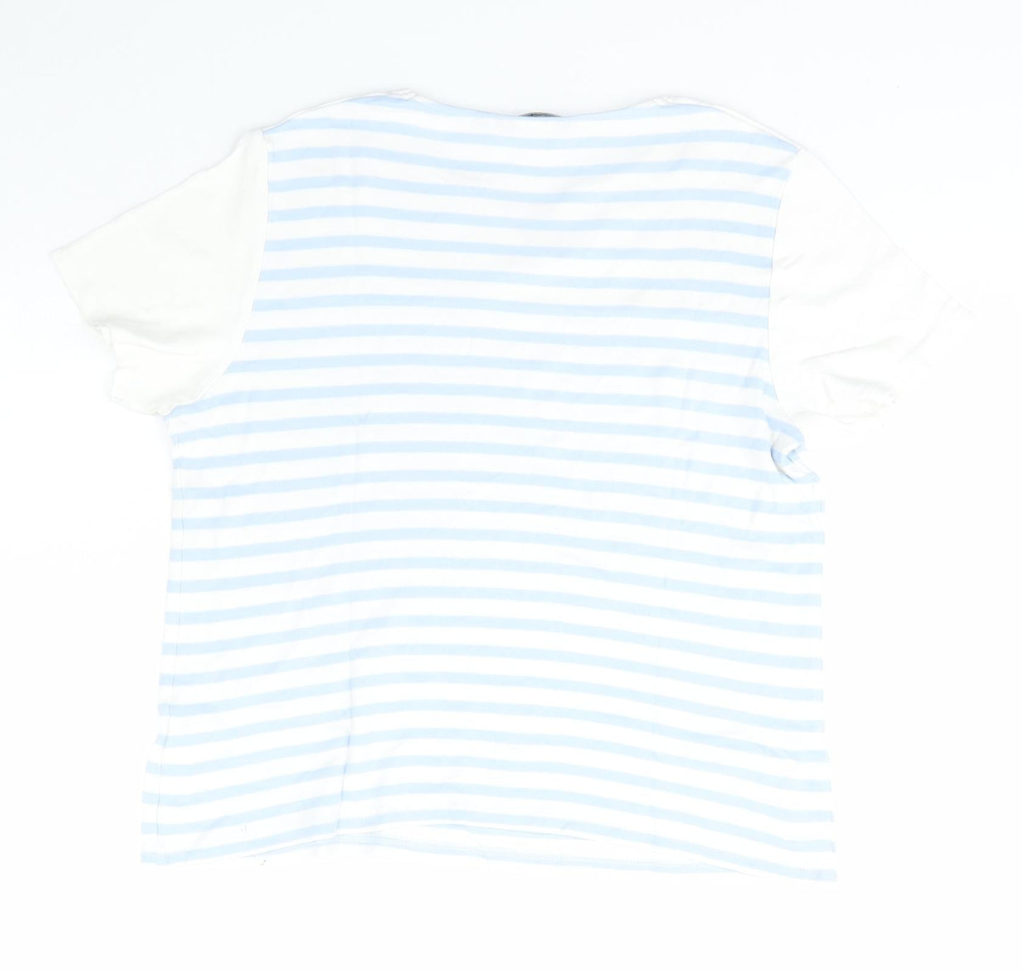 Isle Essentials Womens White Striped Cotton Basic T-Shirt Size L V-Neck
