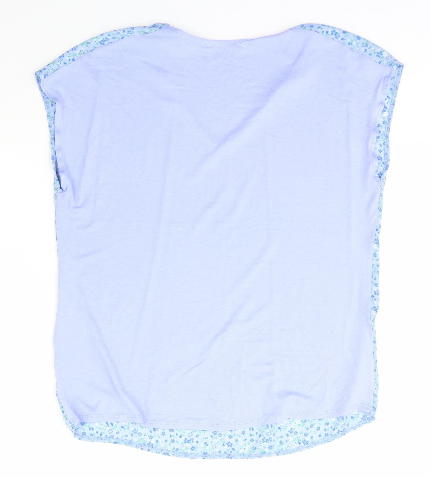 Dunnes Stores Womens Blue Floral Viscose Basic T-Shirt Size S V-Neck