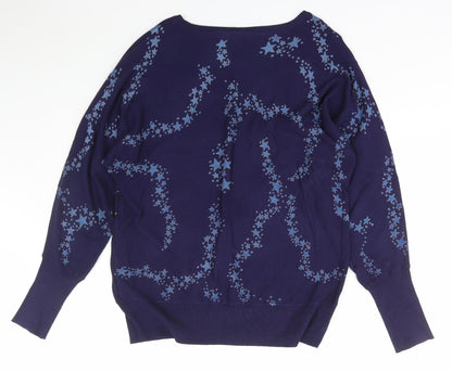 Next Womens Blue V-Neck Geometric Viscose Pullover Jumper Size S   - stars