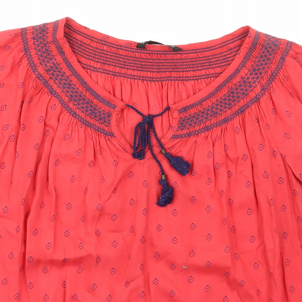 Dunnes Stores Womens Red Geometric Viscose Kimono T-Shirt Size 10 Boat Neck