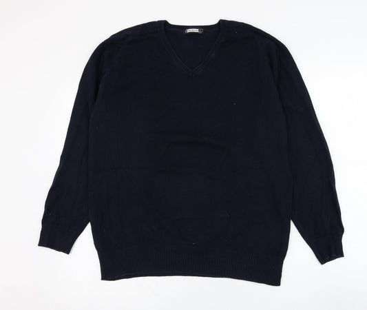Trutex Mens Blue V-Neck  Cotton Pullover Jumper Size L