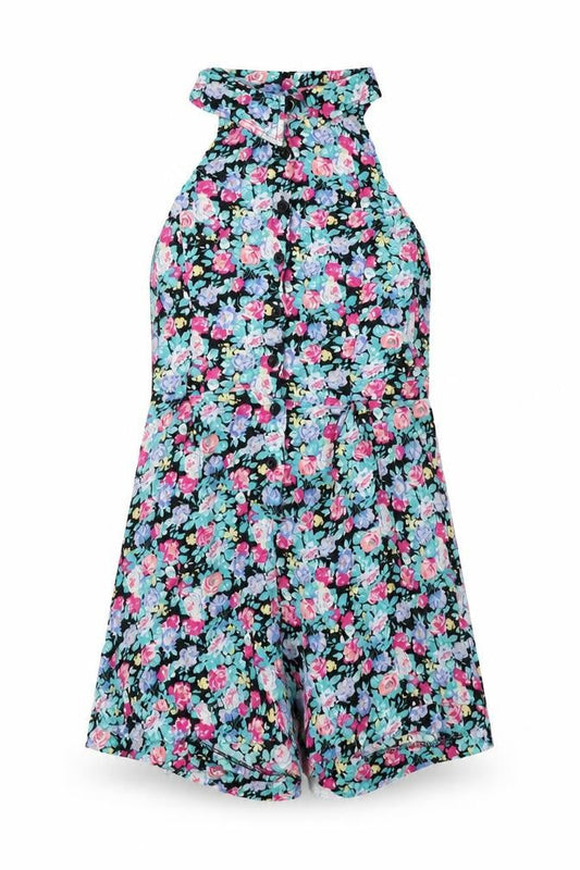 Pins & Needles Womens Black Floral Polyester Playsuit One-Piece Size S L3 in Button