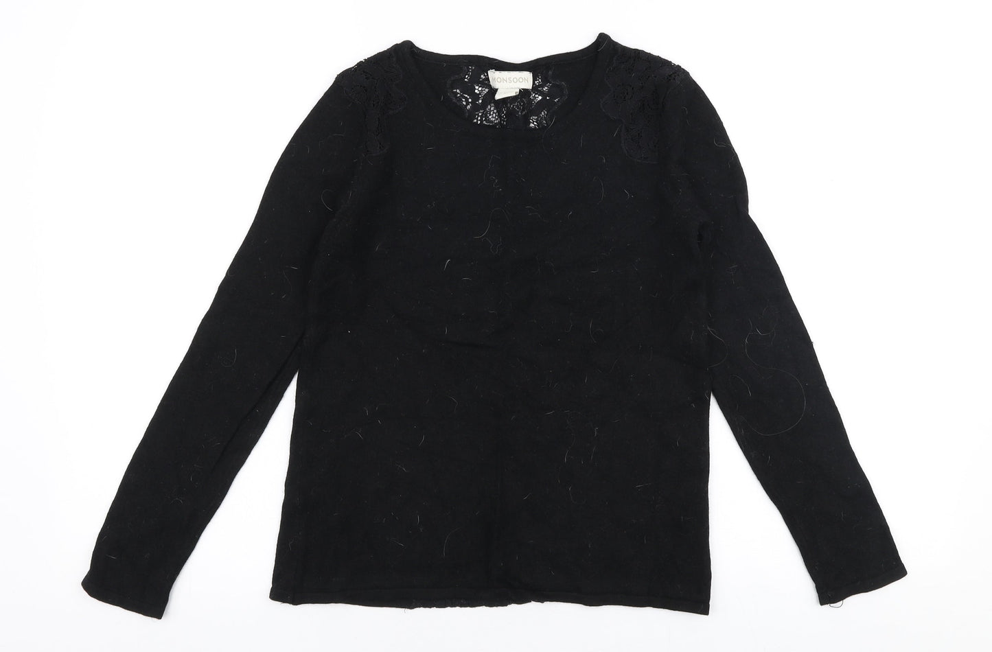 Monsoon Womens Black Round Neck  Viscose Pullover Jumper Size 8