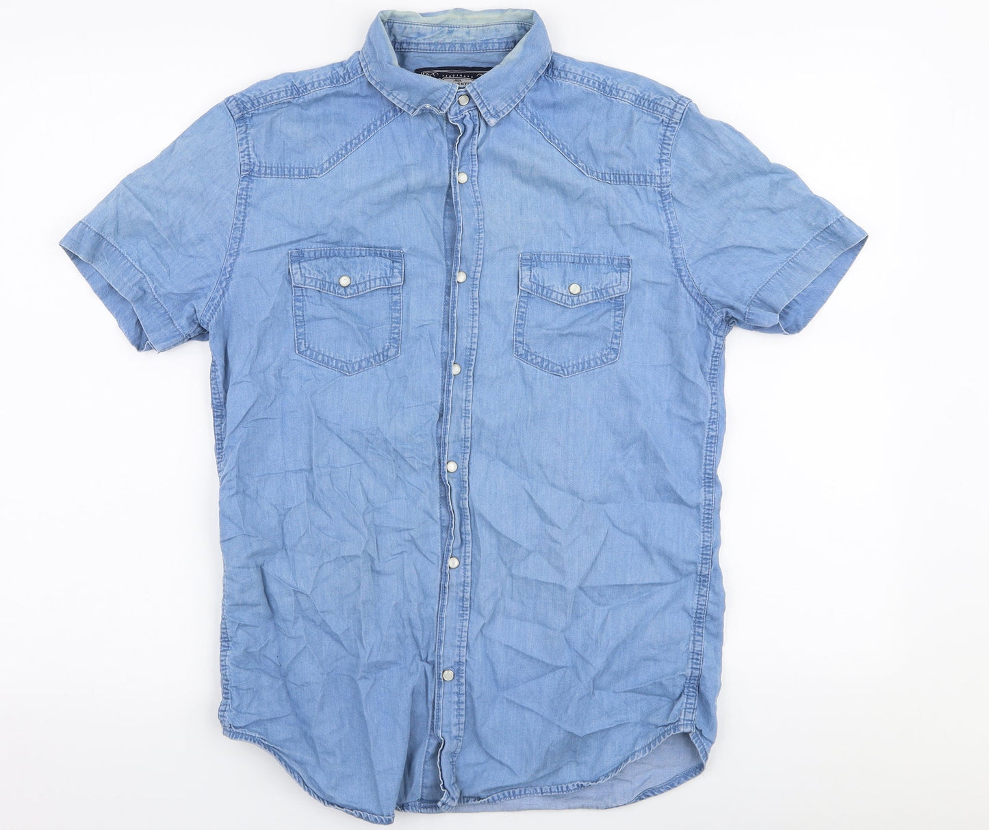 Max Mens Blue  Cotton  Button-Up Size S Collared Snap