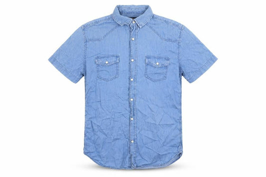 Max Mens Blue  Cotton  Button-Up Size S Collared Snap