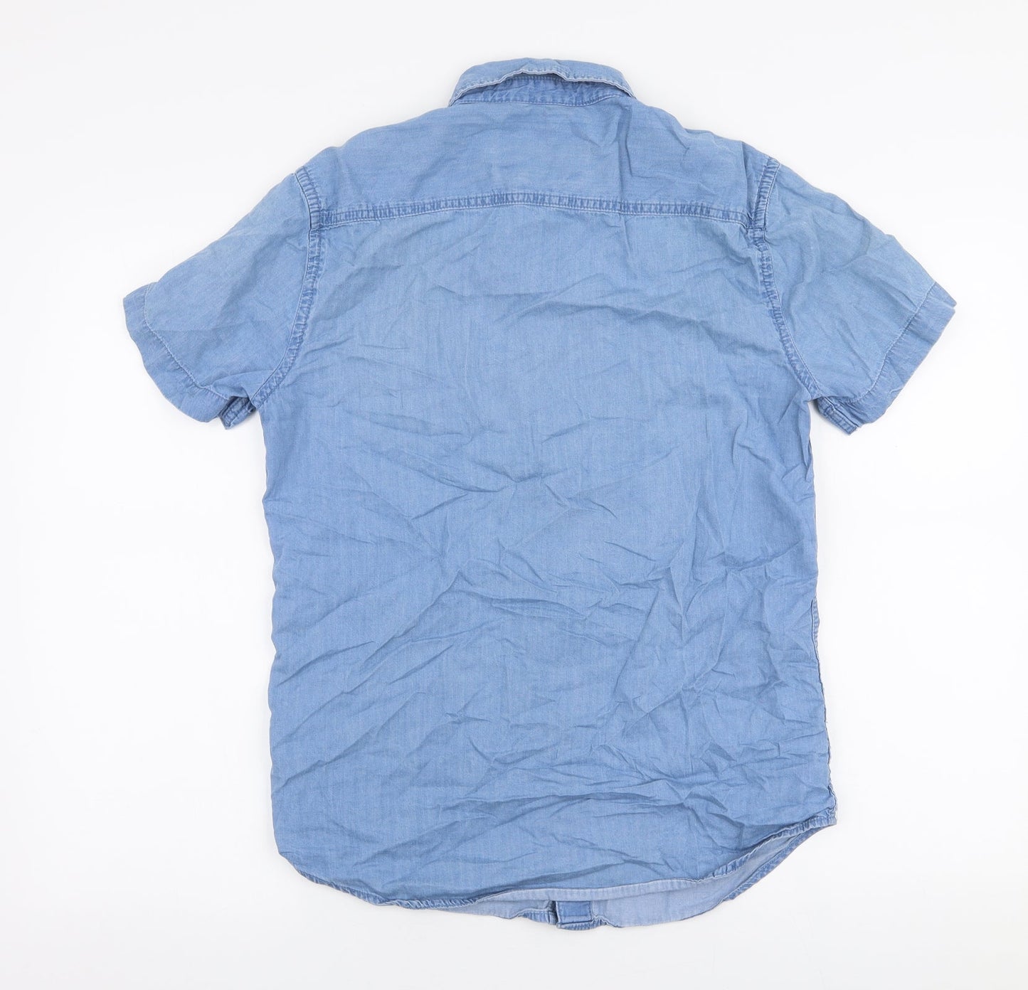 Max Mens Blue  Cotton  Button-Up Size S Collared Snap