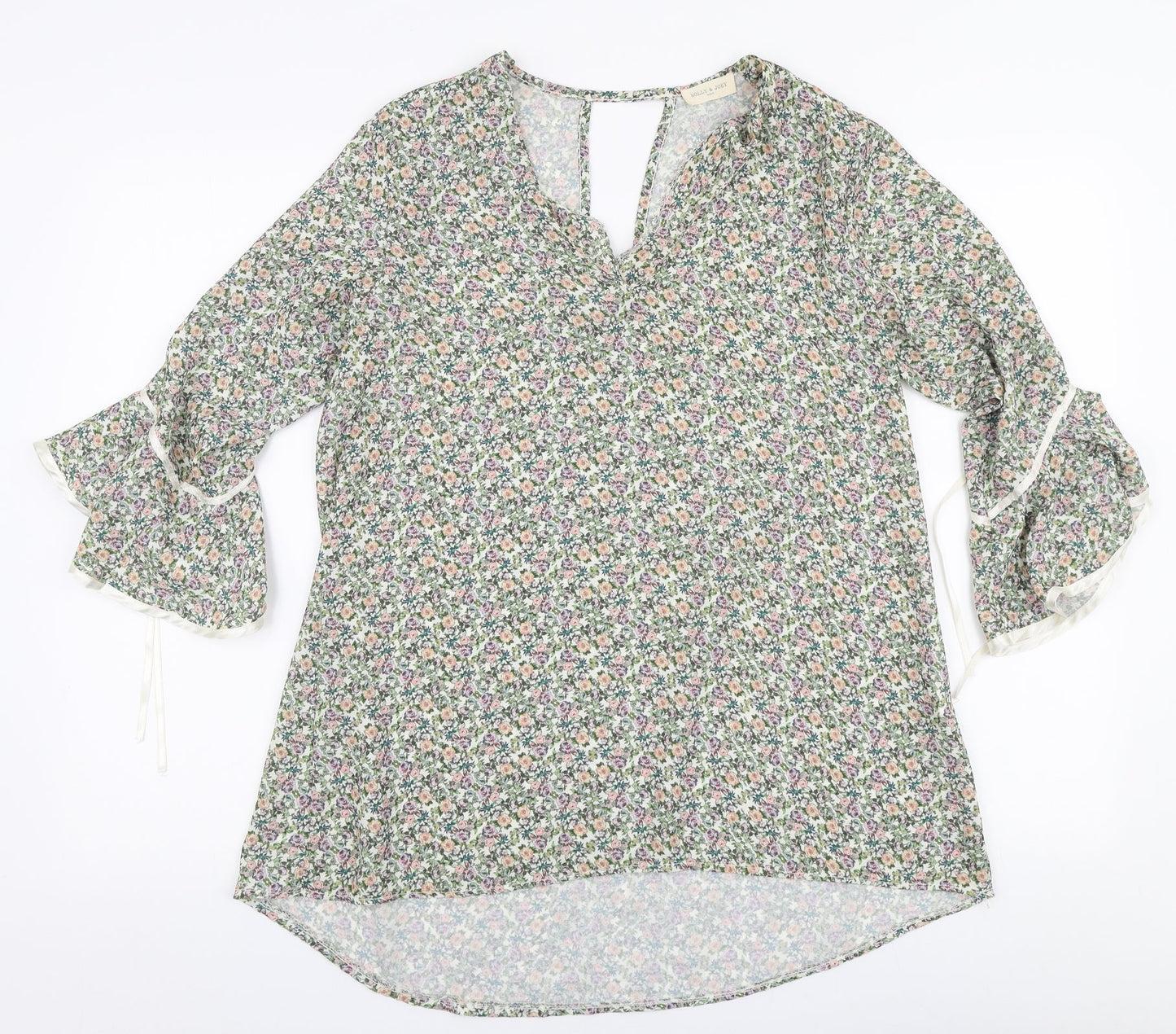 Holly & Joey Womens Multicoloured Floral Polyester Basic Blouse Size M V-Neck