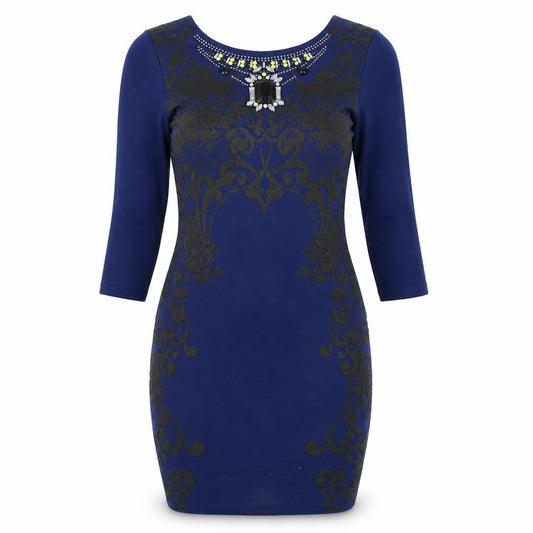 River Island Womens Blue Floral Cotton Bodycon  Size 10  Round Neck Pullover