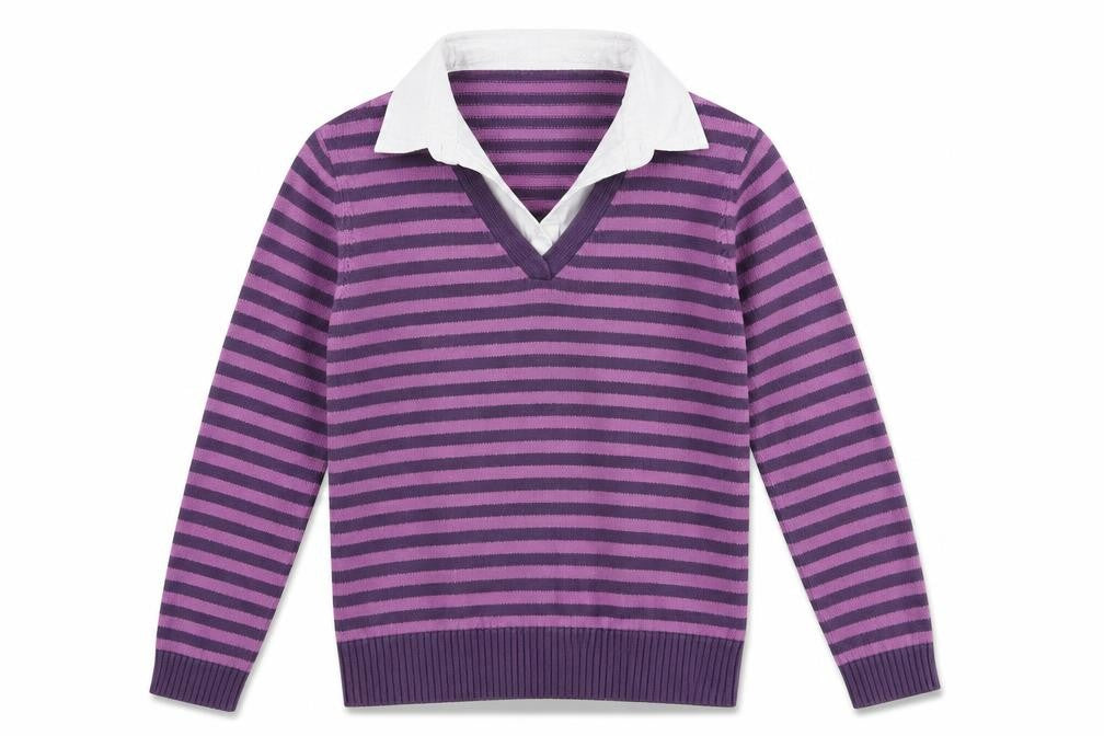 Marks & Spencer Womens Purple Collared Striped Cotton Pullover Jumper Size 12