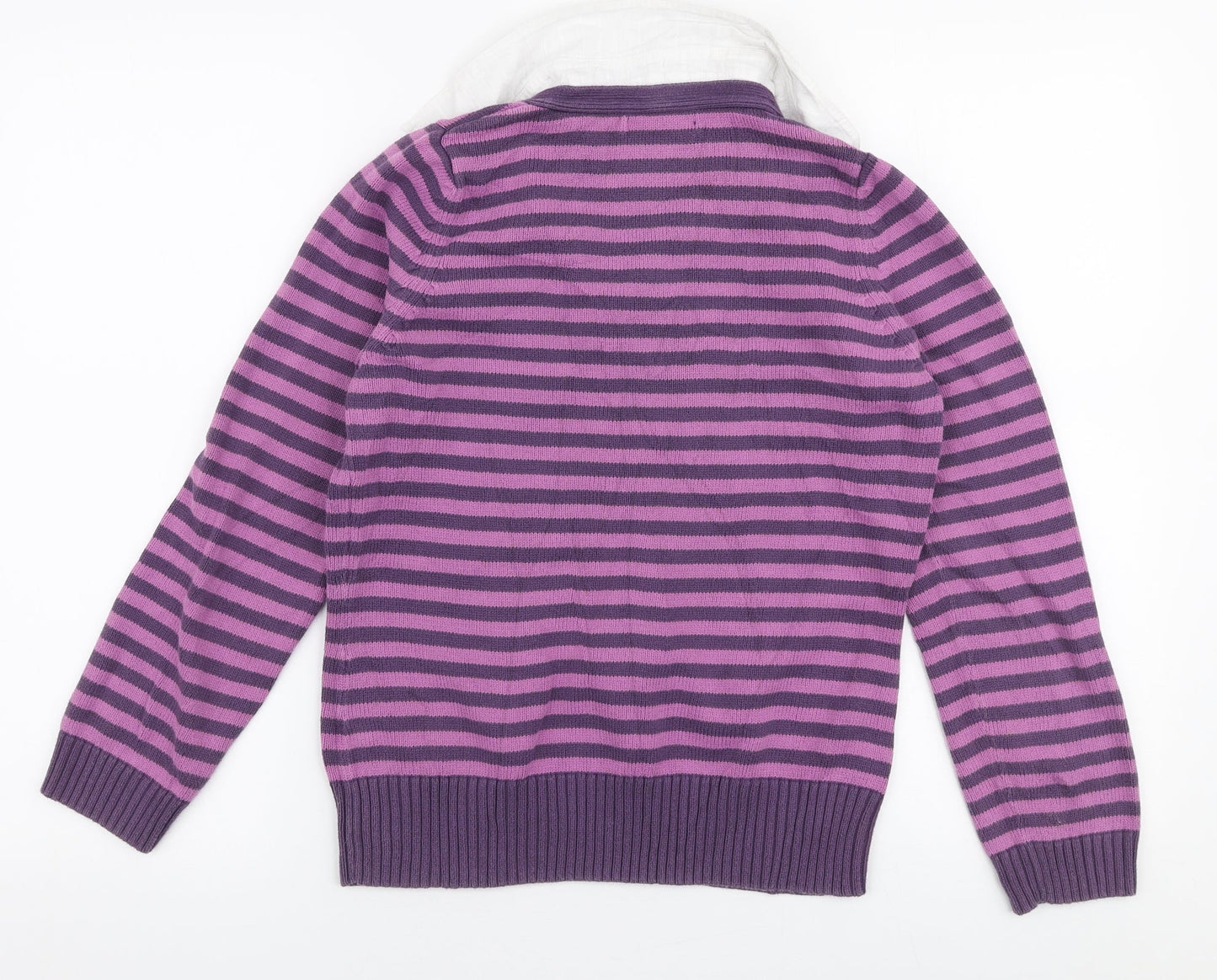 Marks and Spencer Womens Purple Collared Striped Cotton Pullover Jumper Size 12