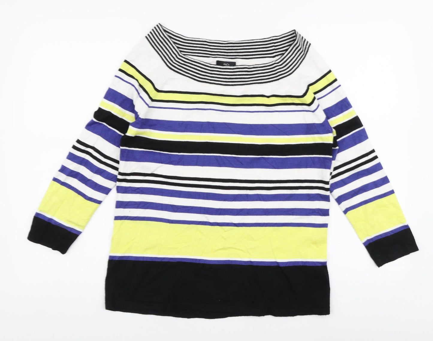 M&Co Womens Multicoloured Boat Neck Striped Viscose Pullover Jumper Size 14