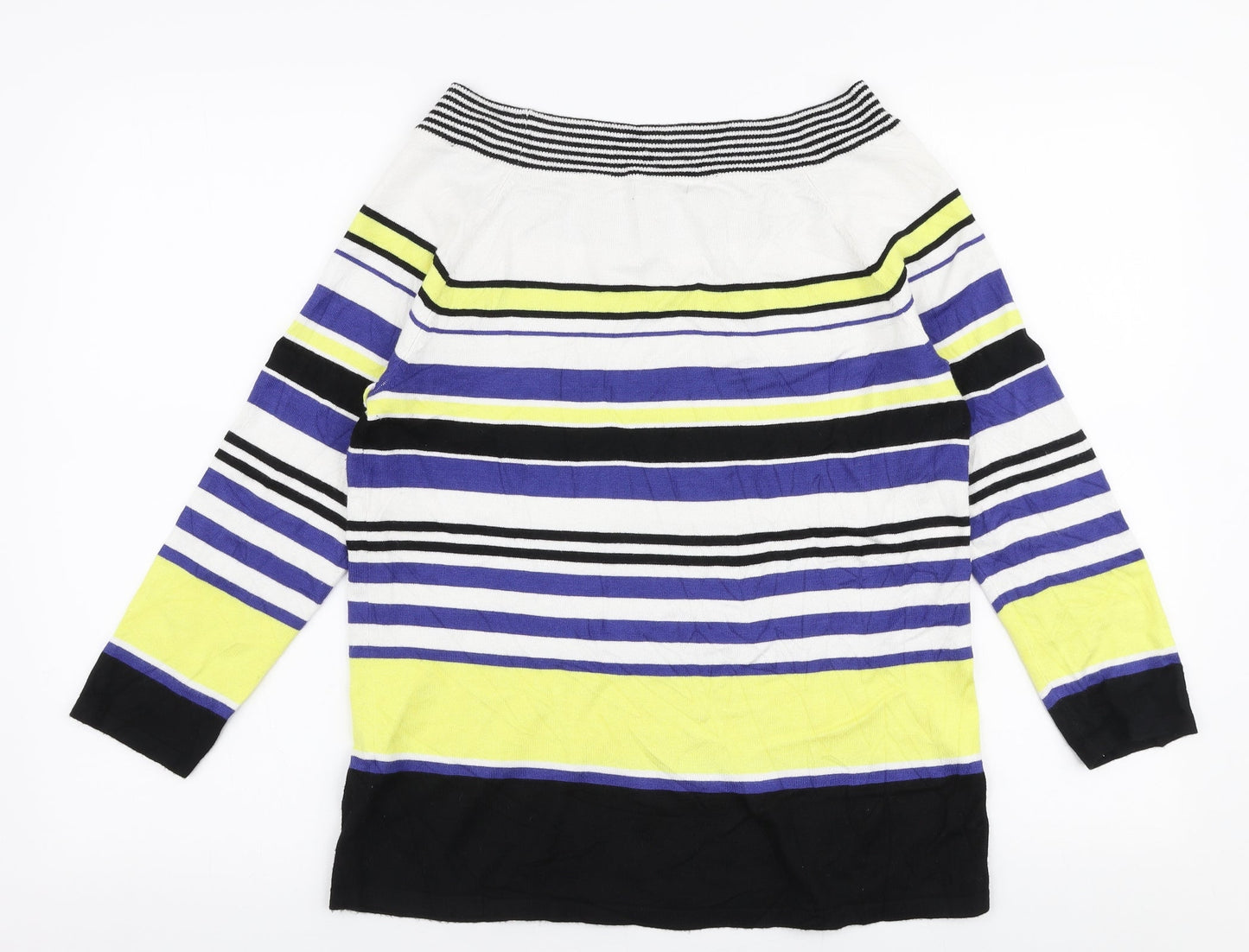 M&Co Womens Multicoloured Boat Neck Striped Viscose Pullover Jumper Size 14