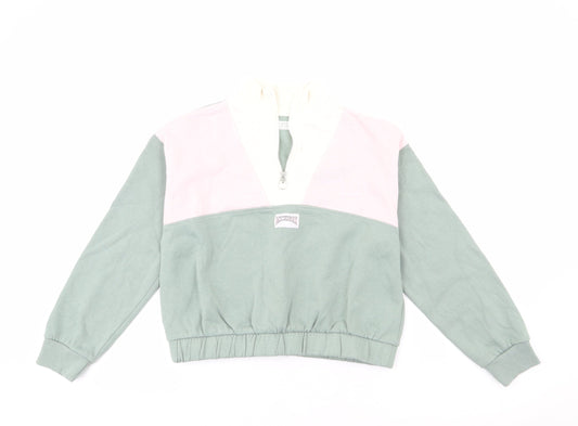 Primark Girls Green Colourblock Cotton Pullover Sweatshirt Size 11-12 Years  Pullover