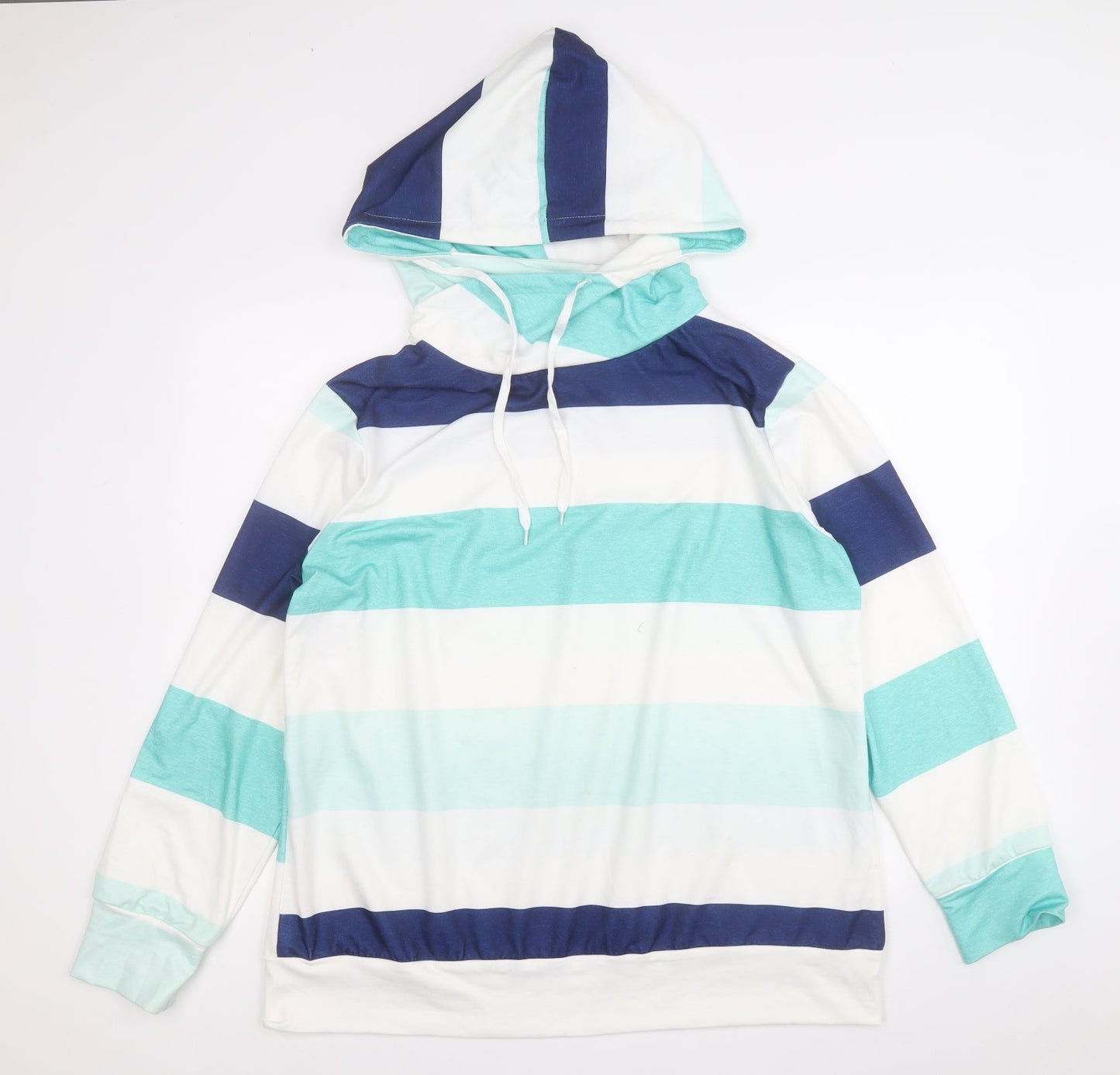 Preworn Womens Multicoloured Striped Polyester Pullover Hoodie Size L
